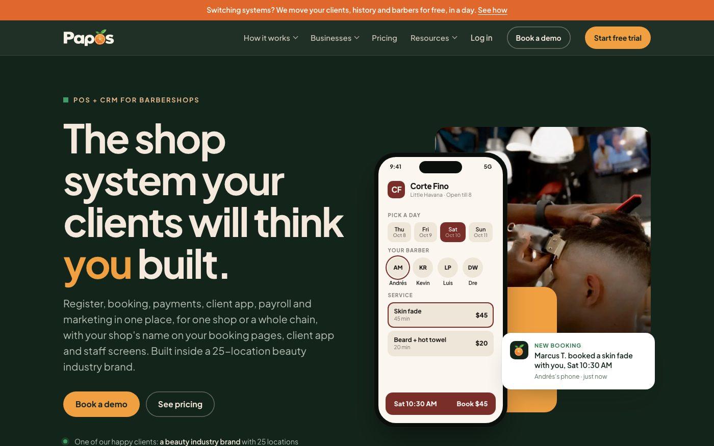 Papos booking, register and client app for barbershops