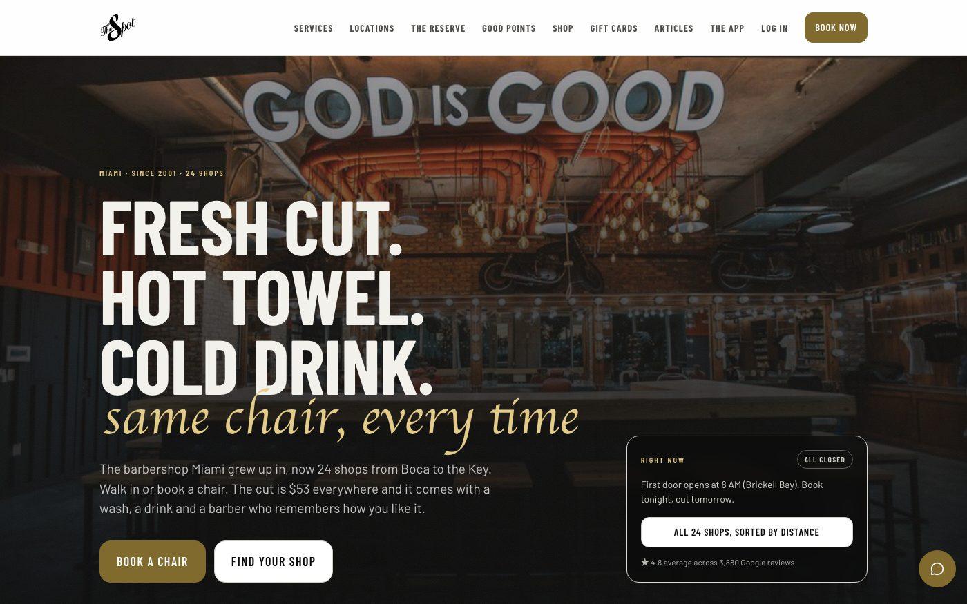 Screenshot of the The Spot Barbershop website