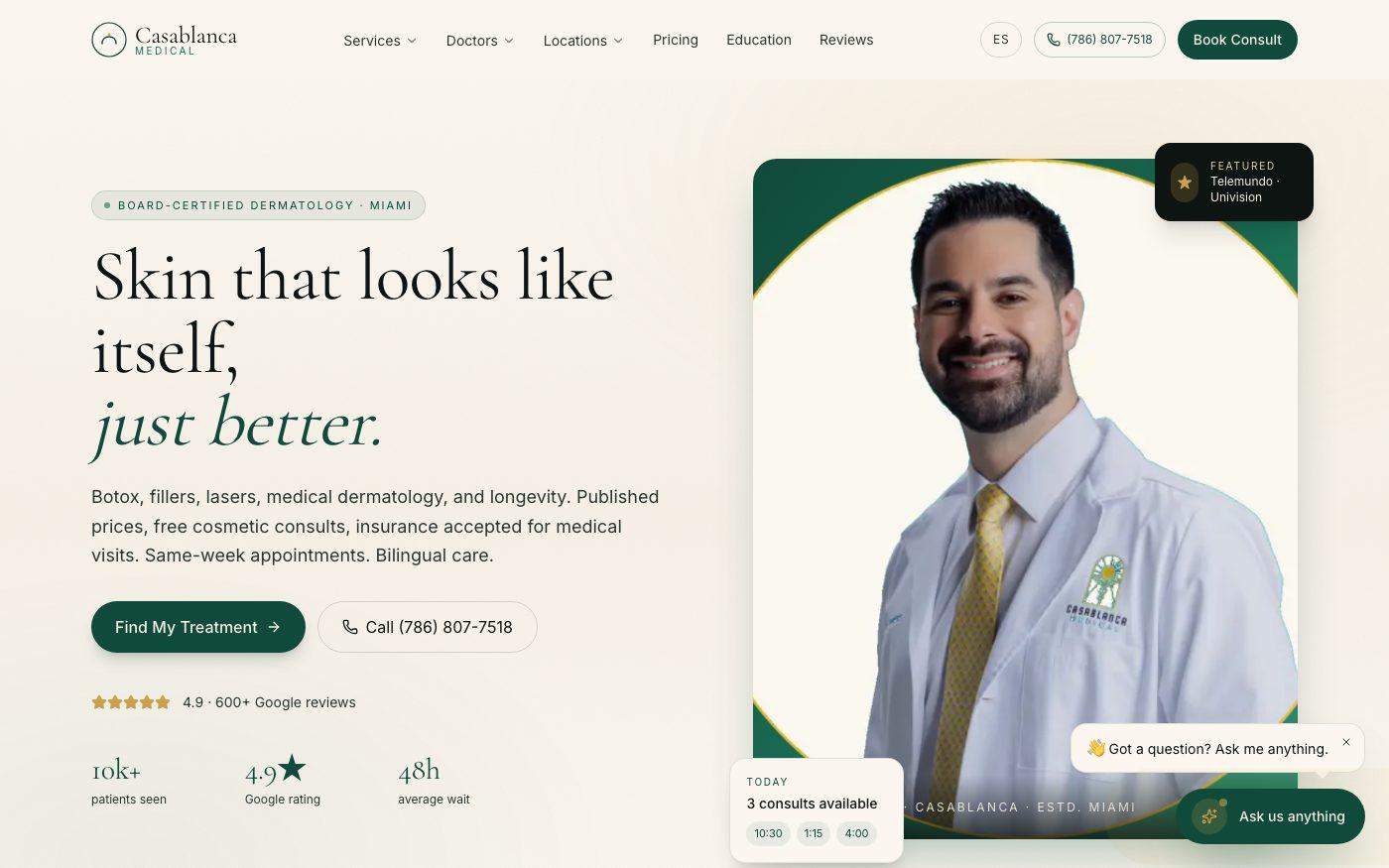 Screenshot of the Casablanca Medical website