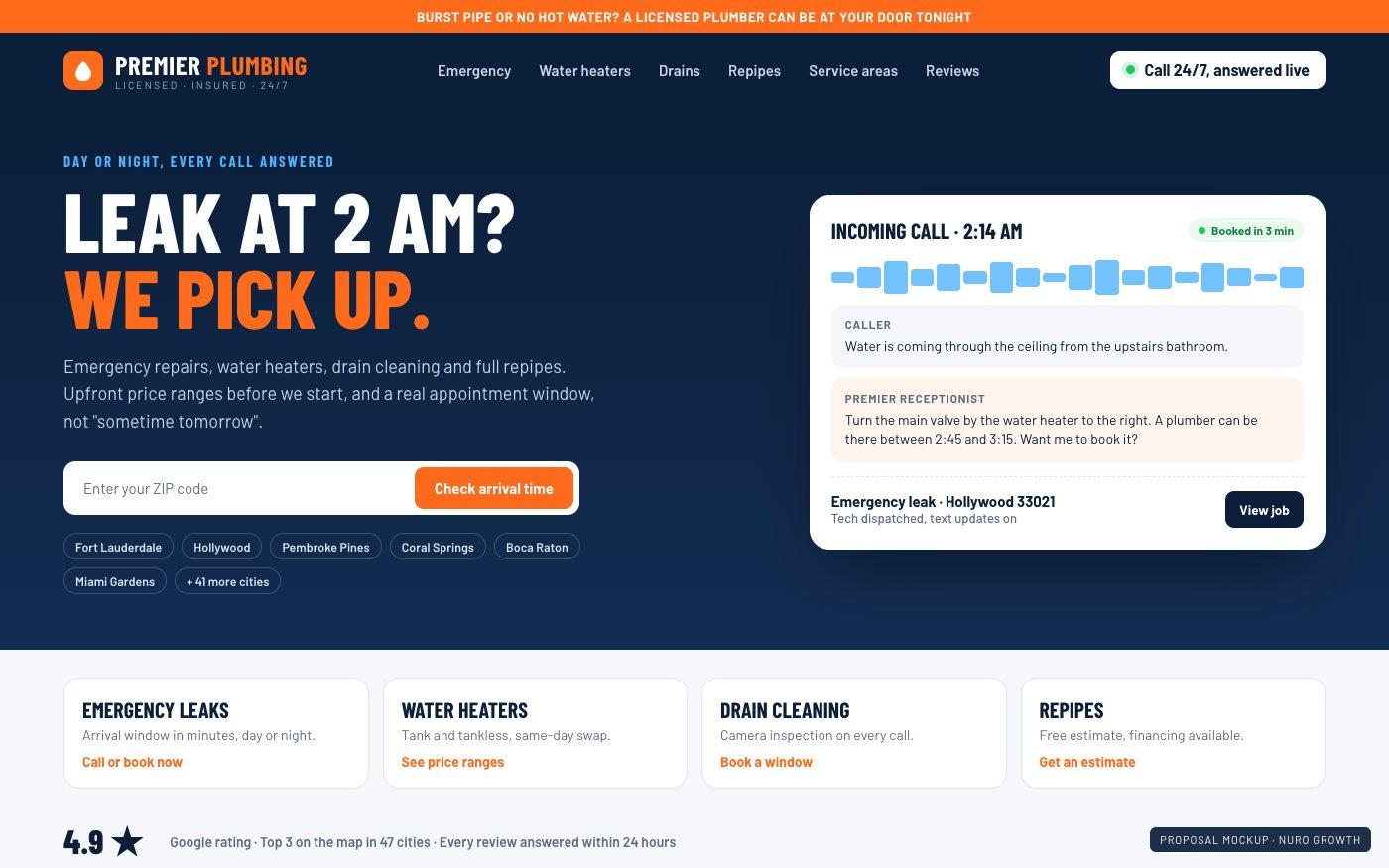 Screenshot of the Premier Plumbing website